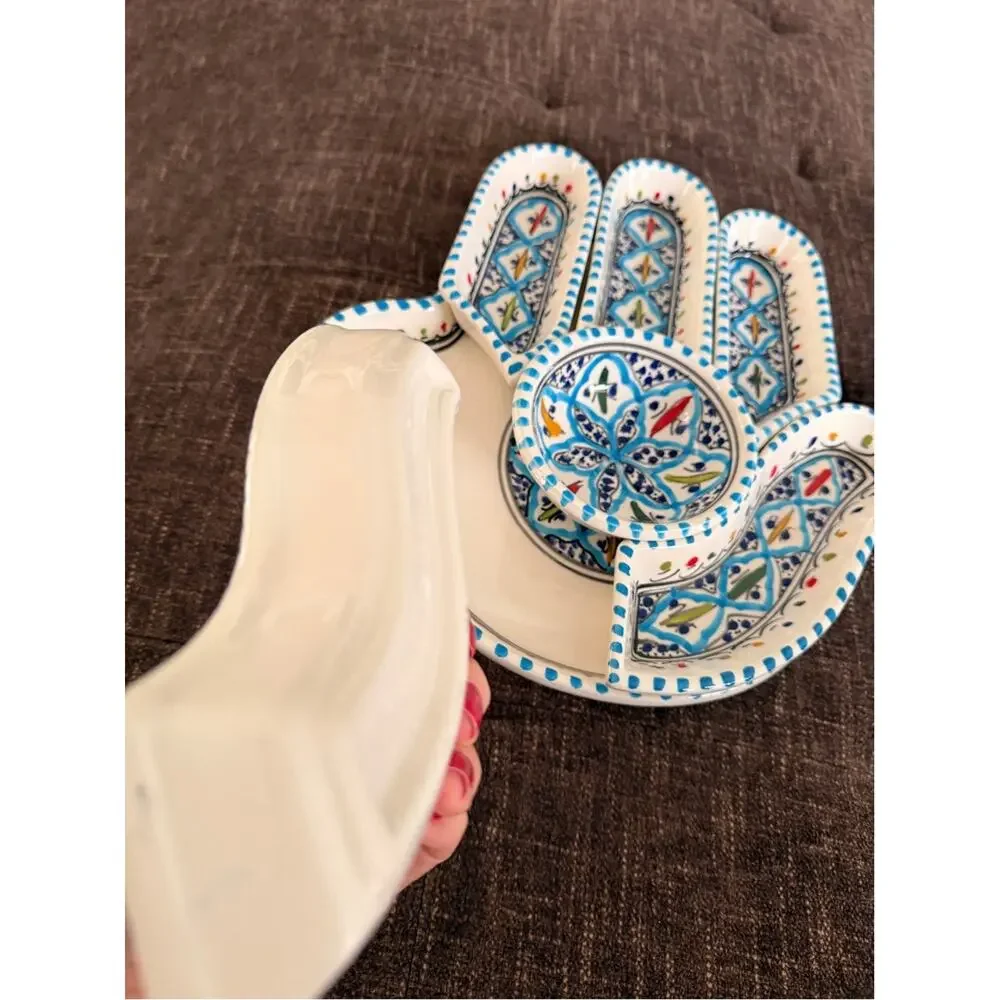 World Market 7 Piece Hand of Fatima, Ceramic Tray Platter Serving Set India